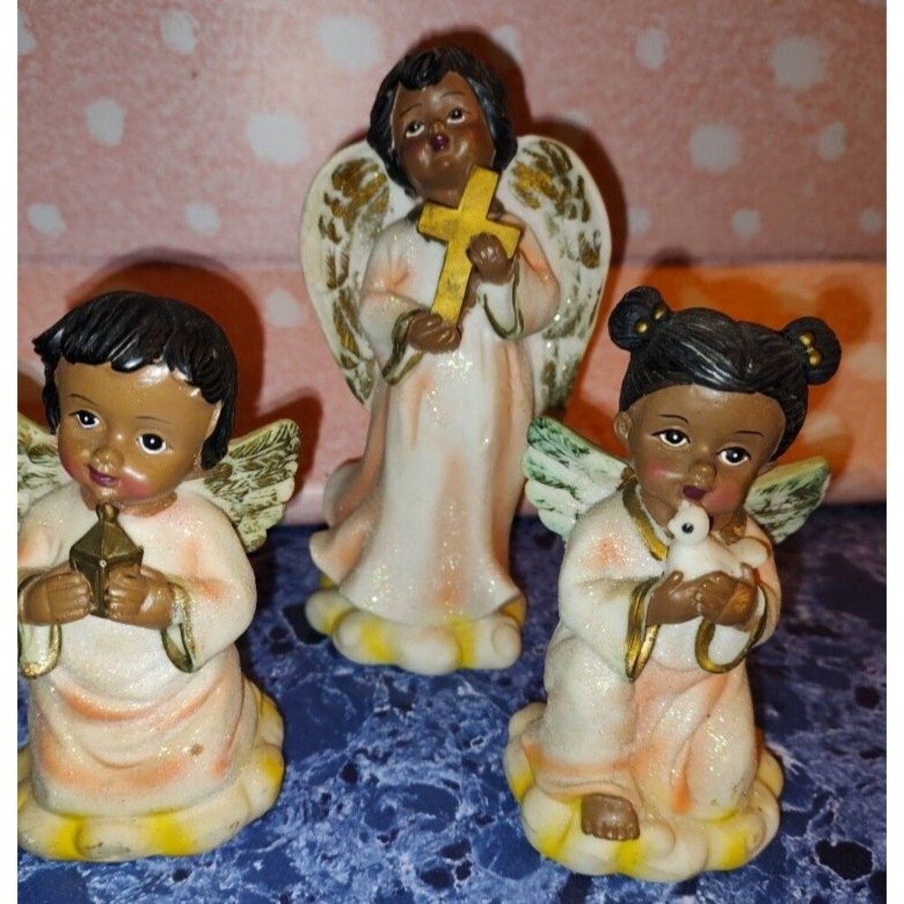 Lot of 3 Greenbrier International African American Choir Angels Figures 7" 5" 5"